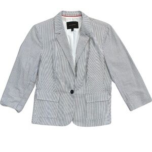 Banana Republic Seersucker Blazer Jacket Size 14 Gray White Striped